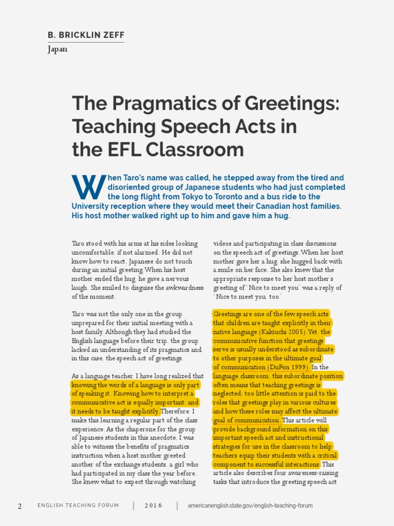 Teaching Pragmatics of Greetings | PDF | English As A Second Or Foreign ...