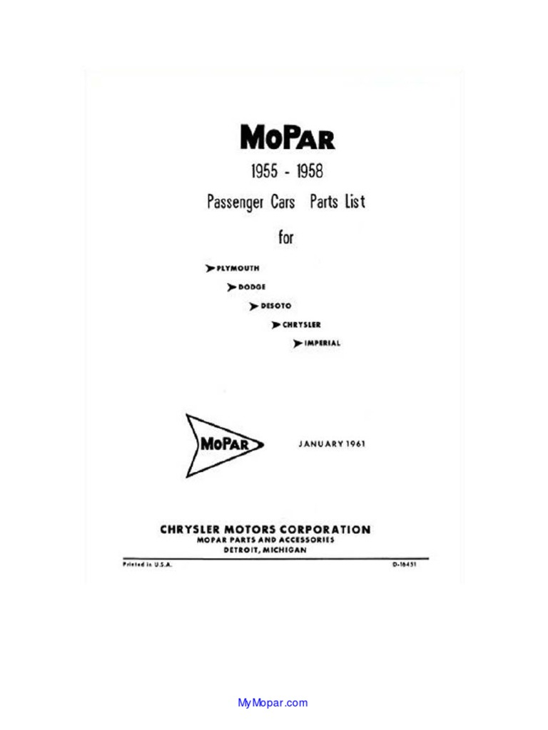 55to58 Mopar Parts Catalog | PDF | Transportation Engineering | Motor  Vehicle Manufacturers