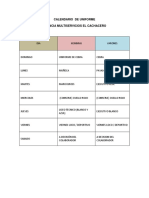 Calendario de Uniforme El Cachacero