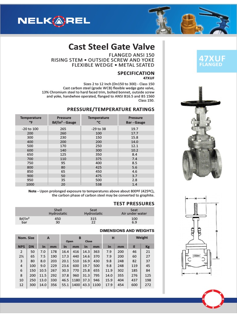 Crane 47XUF Gate Valve Specifications | PDF | Screw | Valve