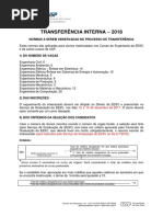 Edital de Transferência interna da EESC - USP 2018