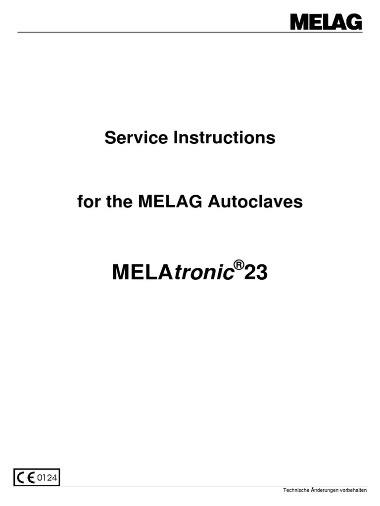 Melag 23 Autoclave Maintenance Manual PDF Valve Mains Electricity