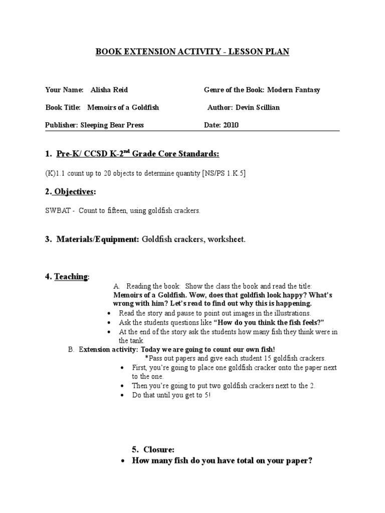 Goldfish Counting Lesson Plan | PDF