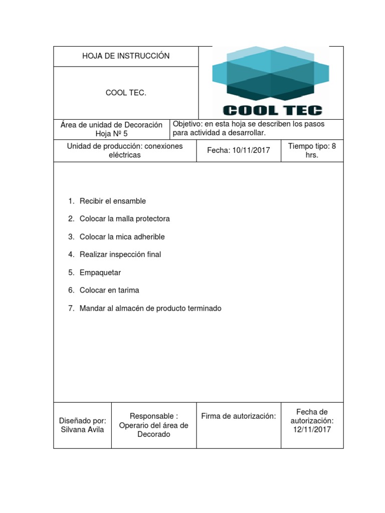 Hoja De Instrucciones De Trabajo Ejemplo