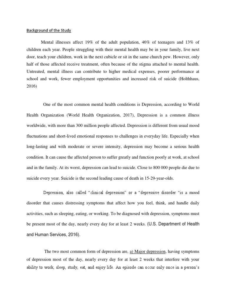 Background Of The Study Major Depressive Disorder Mental Disorder