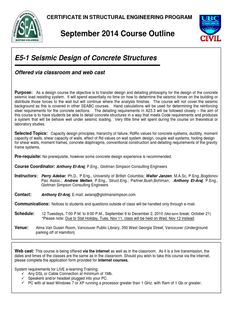 September 2014 Course Outline: E5-1 Seismic Design of Concrete ...