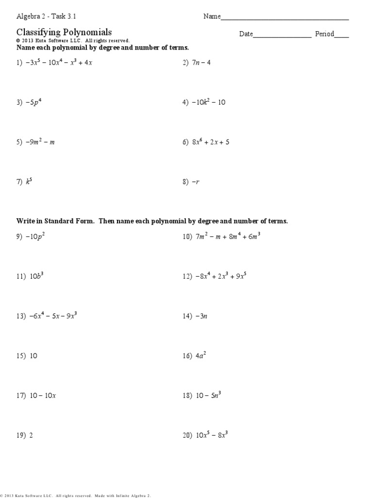 Classifying-Polynomials - Worksheet-With-Answers  Polynomial Throughout Polynomials Worksheet With Answers