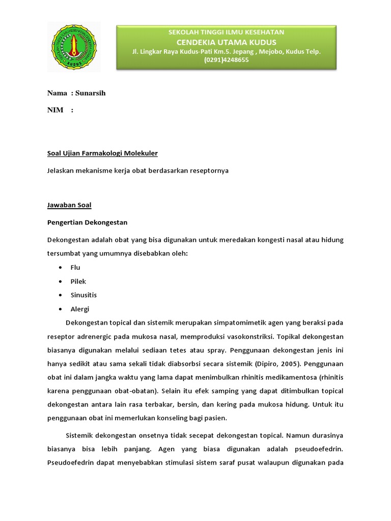Mekanisme Kerja Obat Dekongestan | PDF