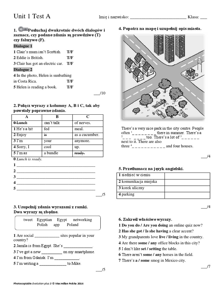Evolution Plus 3 Unit 1 Sprawdzian