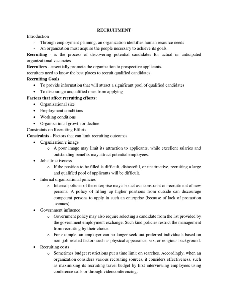 Recruitment and Selection Process Overview | PDF | Recruitment ...