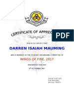 Darren Mauming's Wings of Fire Committee Certificate