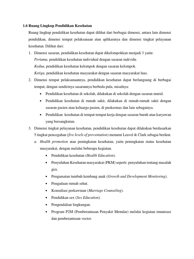 Ruang Lingkup Pendidikan Kesehatan | PDF | Kesehatan Holistik