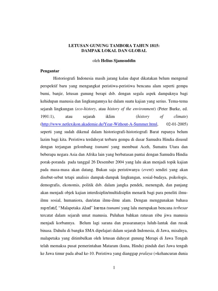 Letusan Gunung Tambora tahun 1815 dampak global