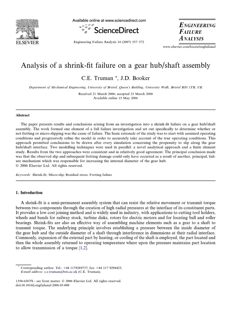 Analysis of a ShrinkFit Failure on a Gear Hub/Shaft Assembly