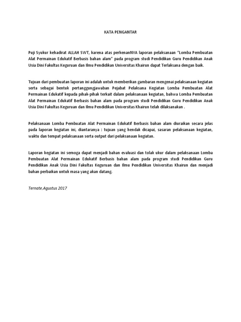Kata Pengantar Laporan Paud