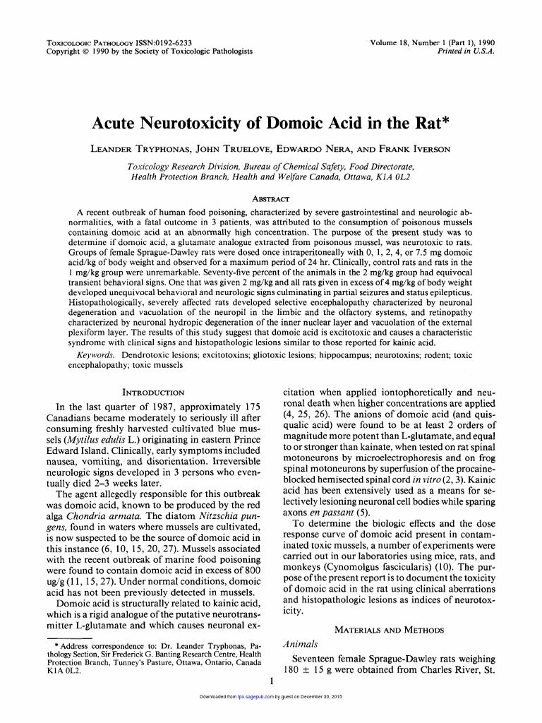Domoic Acid Toxicity | PDF | Chemical Synapse | Hippocampus Anatomy