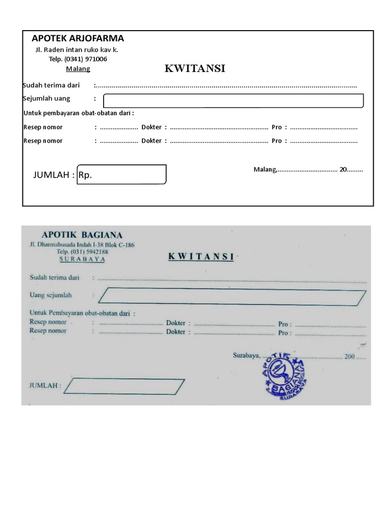 Kwitansi Apotek Template Kwitansi Excel Sederhana.