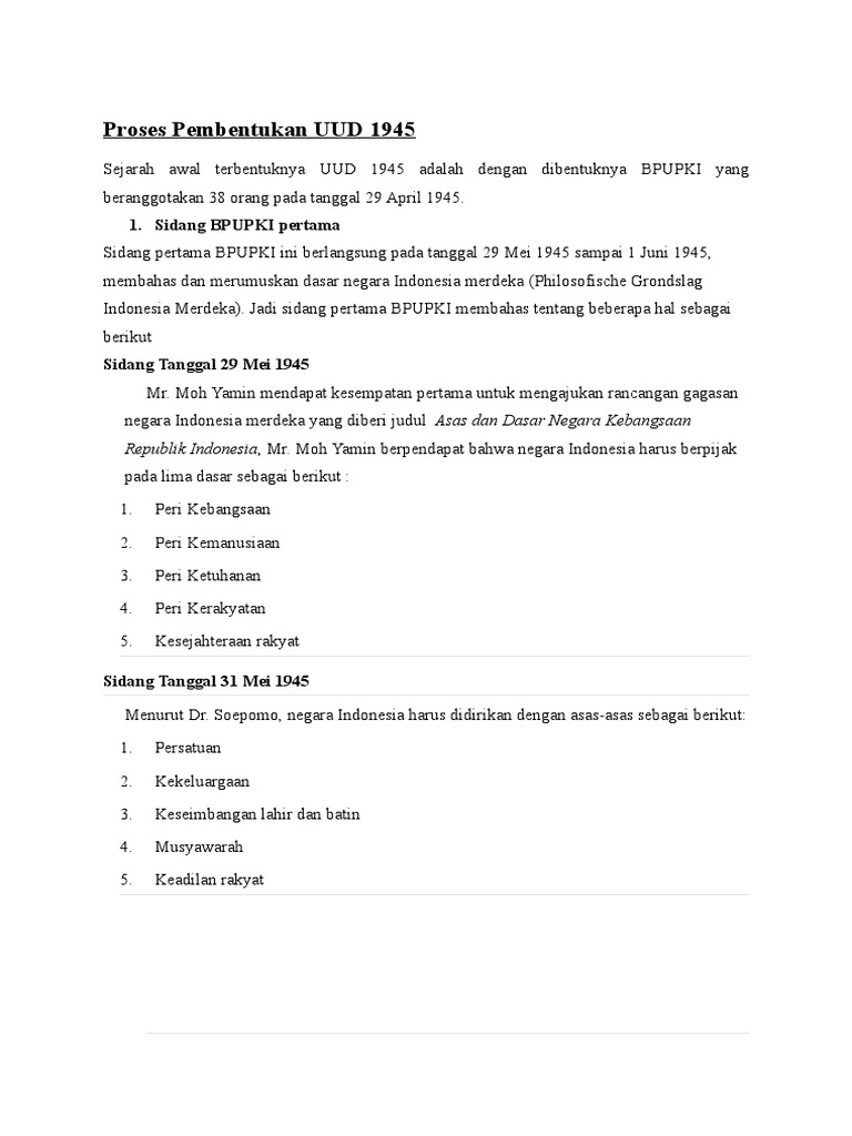 Proses Pembentukan UUD 1945