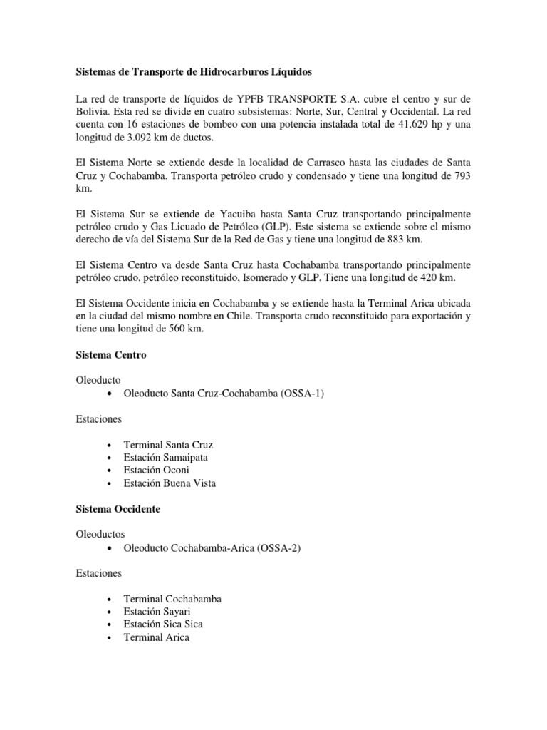 Transporte de Hidrocarburos en Bolivia | PDF | Transporte | Bolivia