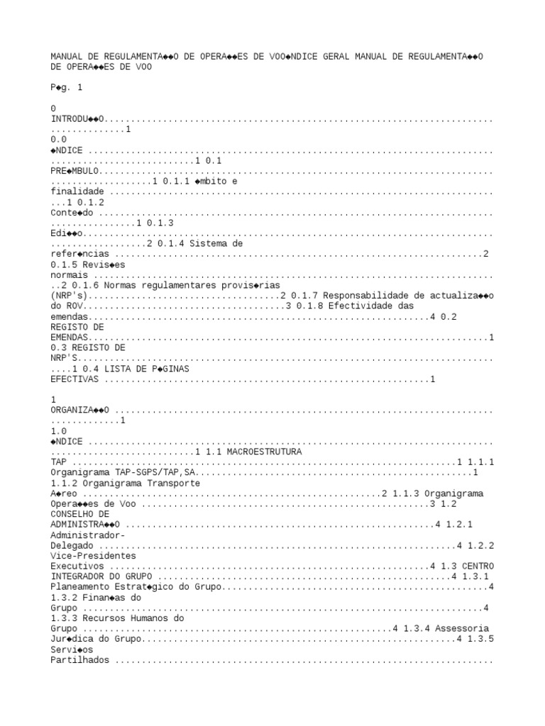 Manual de Regulamentação de Operações de Voo: Índice Geral, PDF