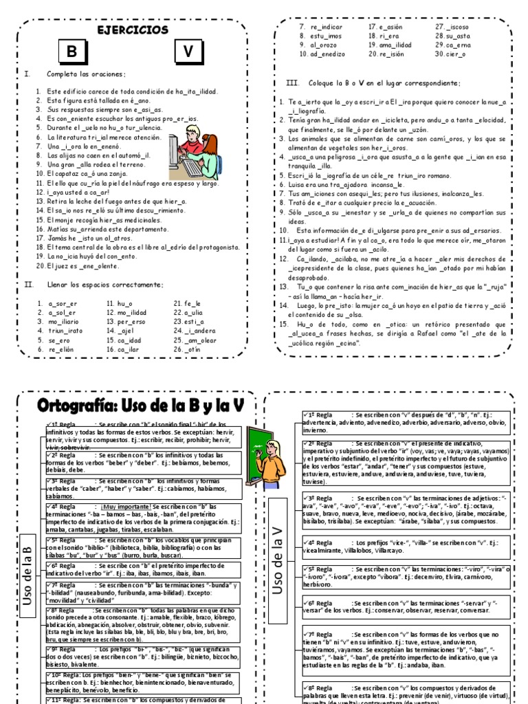 Ejercicios de uso de B y V para secundaria | PDF | Verbo | Mecánica del ...