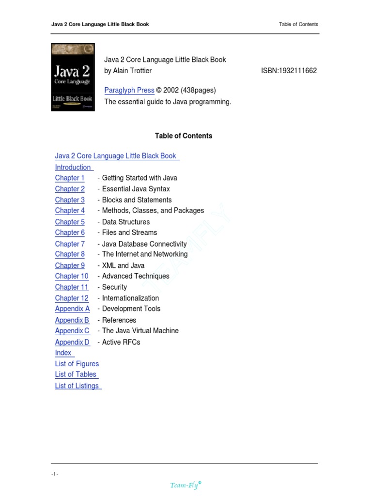 AM FL Y: Java 2 Core Language Little Black Book | PDF | Java Virtual ...