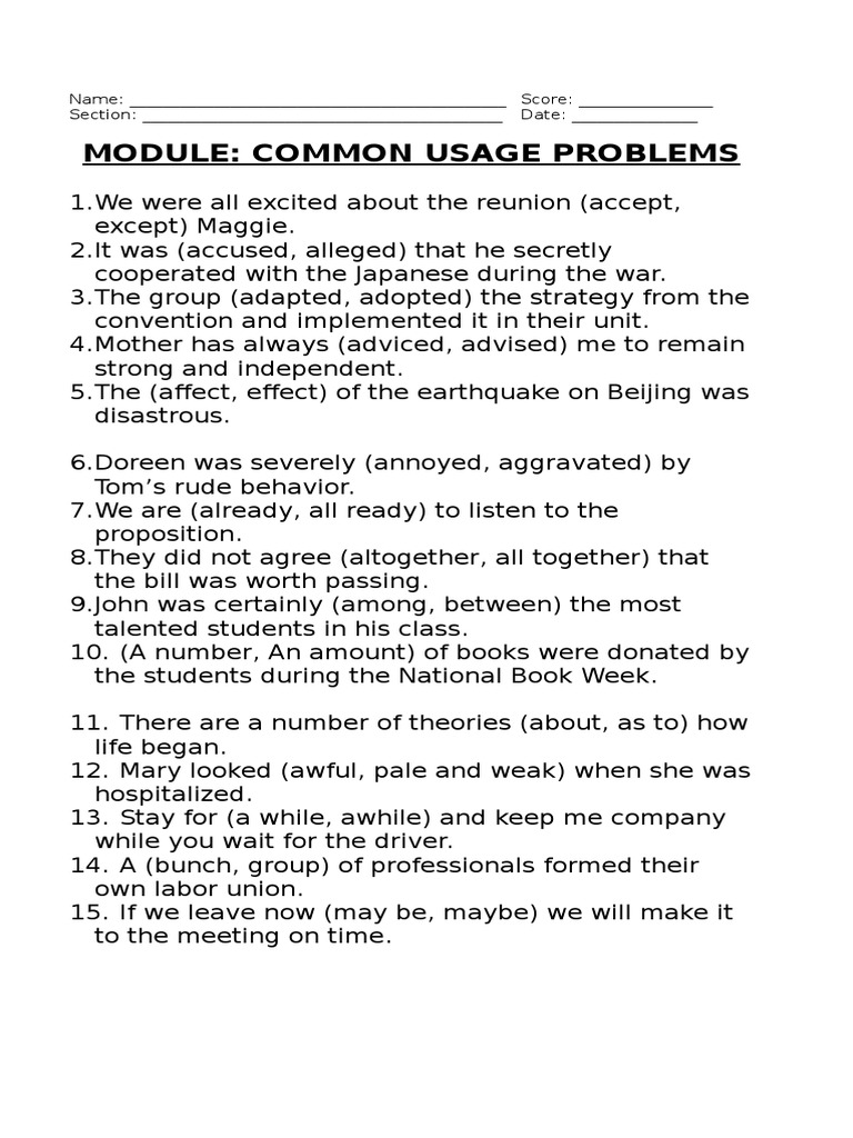  common usage problems pdf