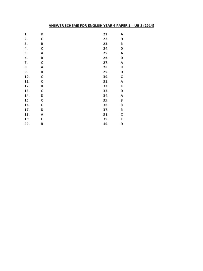 Year 4 English Exam Answer Key 2014 | PDF