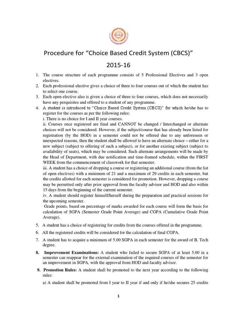 CBCS Guidelines for B.Tech Students | PDF | Course Credit | Academic Term