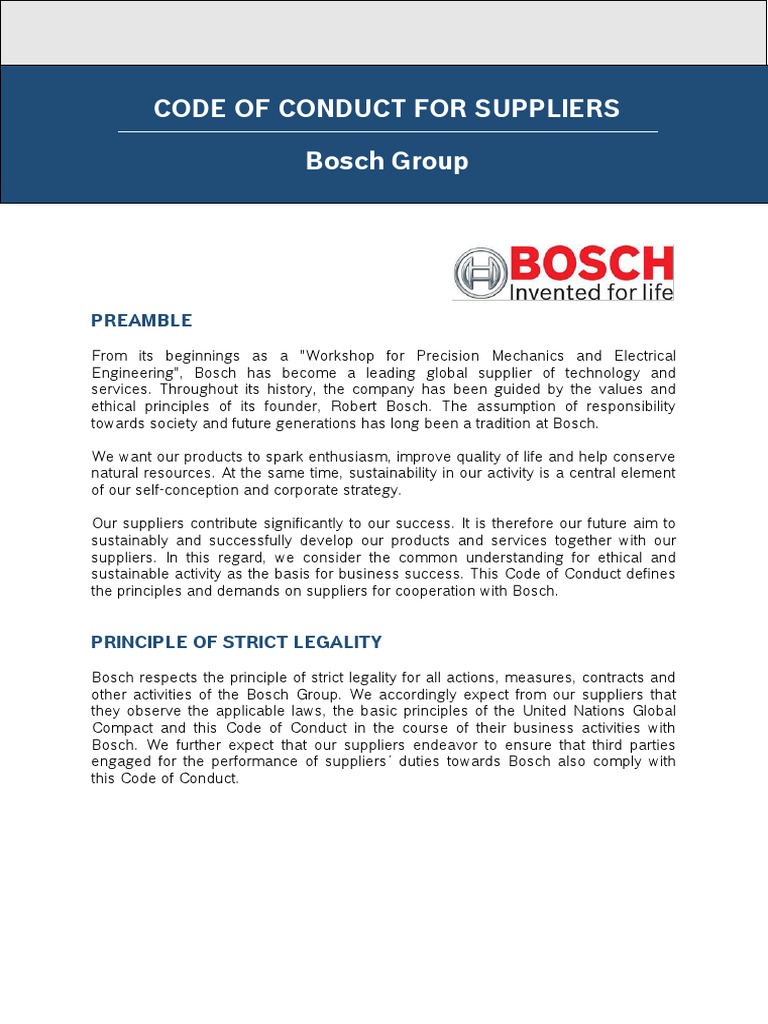 Bosch supplier code of conduct supply chain occupational safety and 