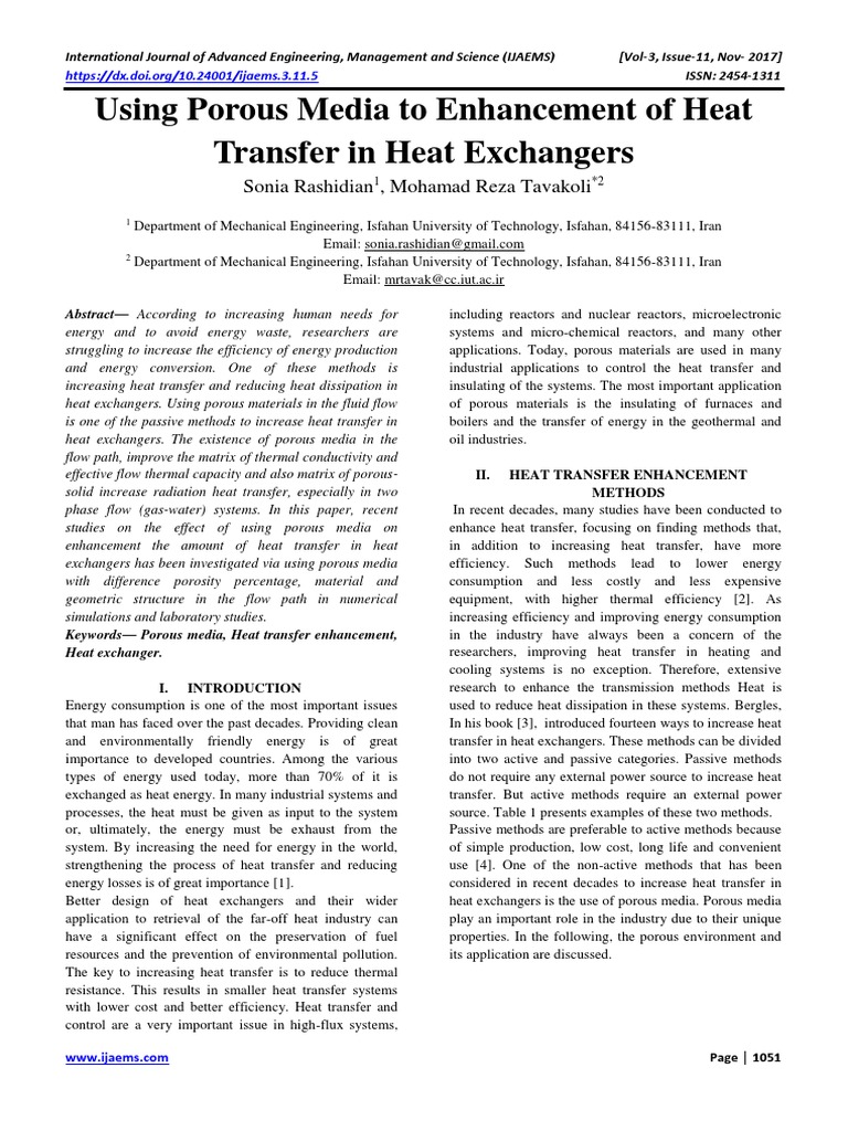 Using Porous Media To Enhancement of Heat Transfer in Heat Exchangers