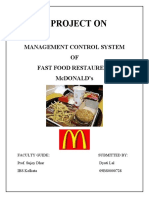 A Project On: Management Control System OF Fast Food Restaurent Mcdonald'S