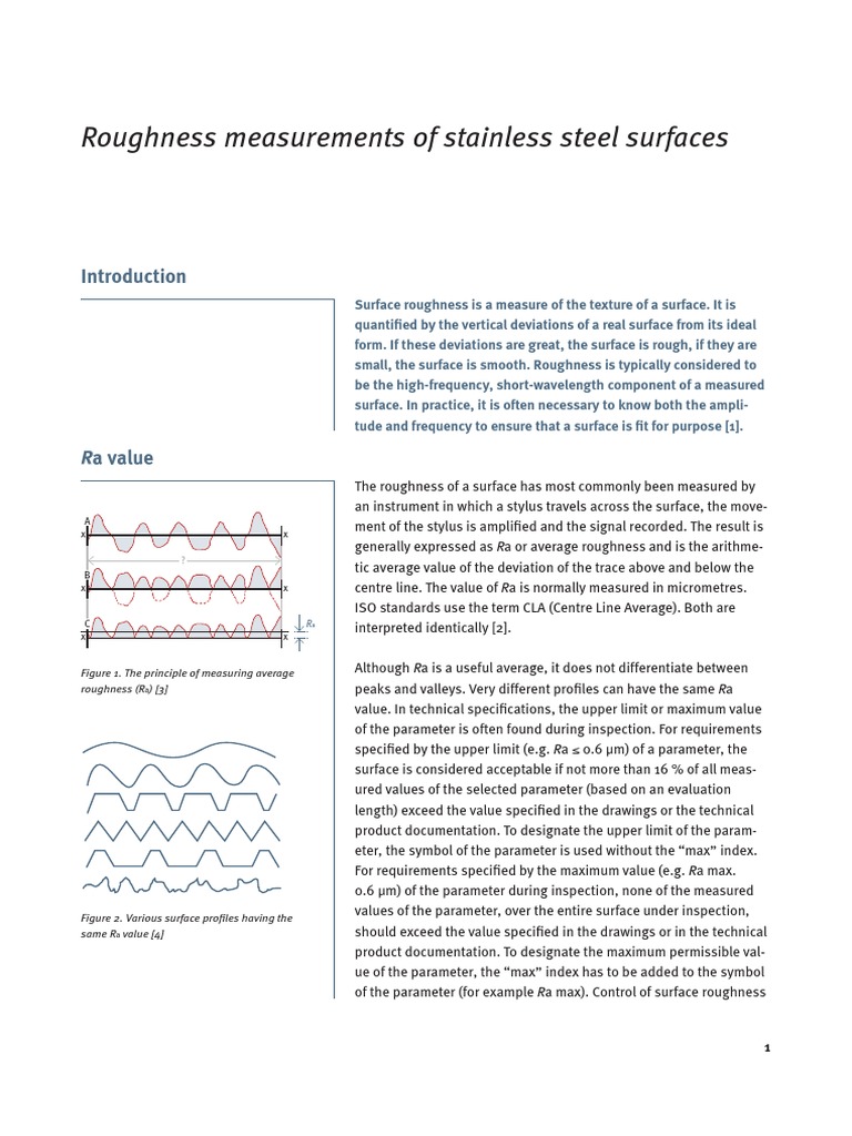 Roughness Measurements of Stainless Steel Surfaces Ra Value PDF