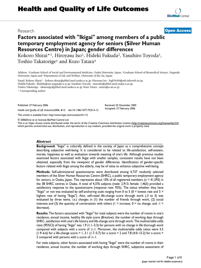 Health and Quality of Life Outcomes | PDF | Quality Of Life ...