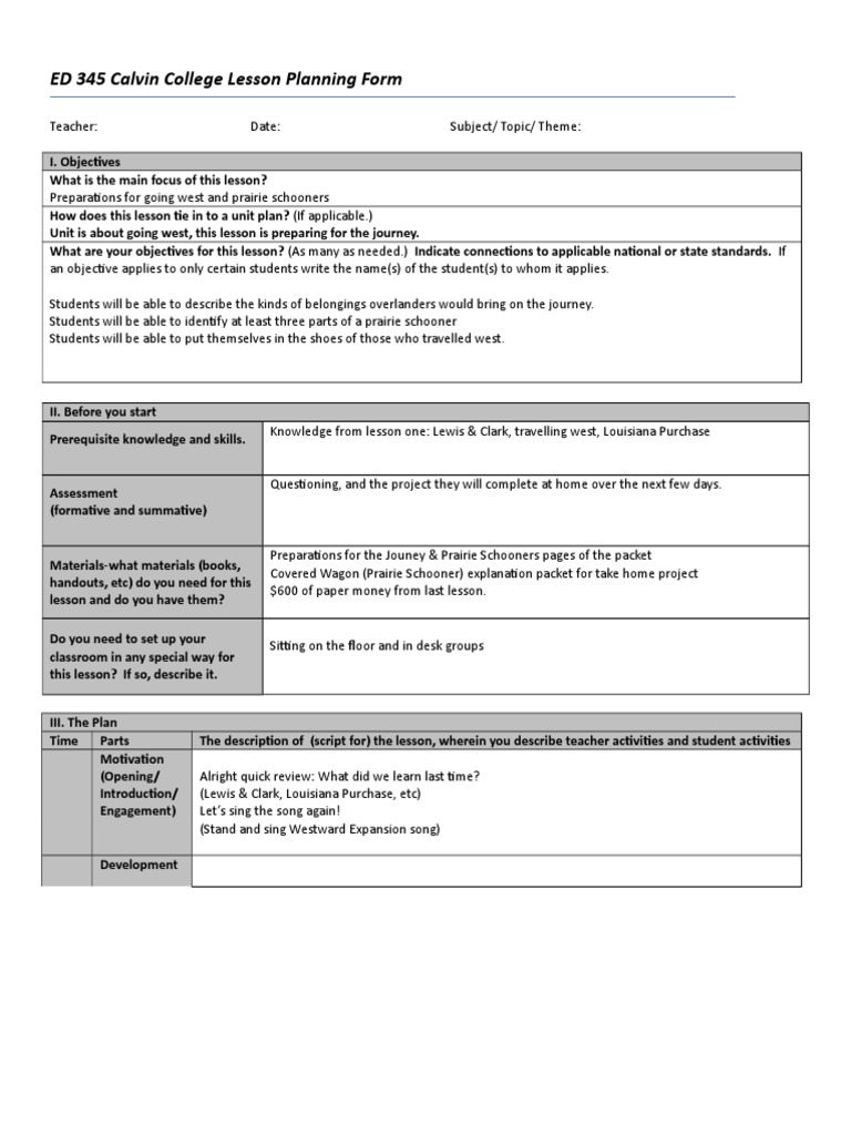 Lesson 2 - Prairie Schooners | PDF | Lesson Plan | Behavior Modification