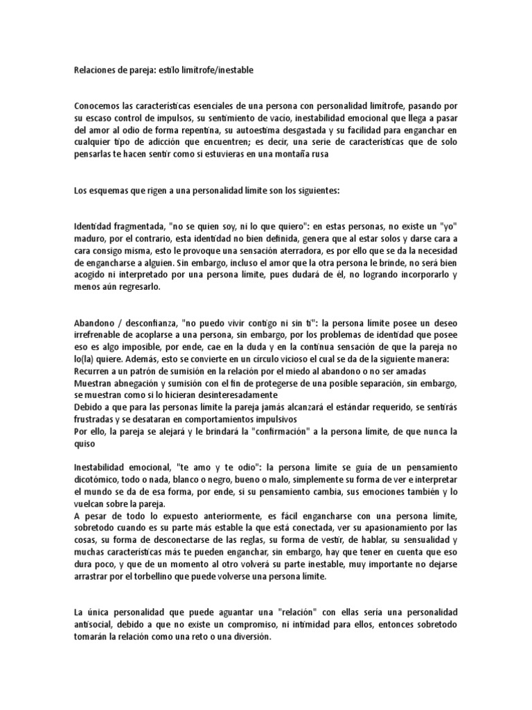 Relaciones de Pareja Estilo Limítrofe-Inestable | PDF | Trastorno ...