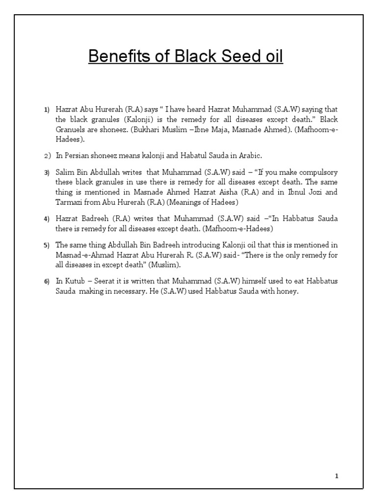 Benefits of Black Seed Oil PDF Tea Nausea