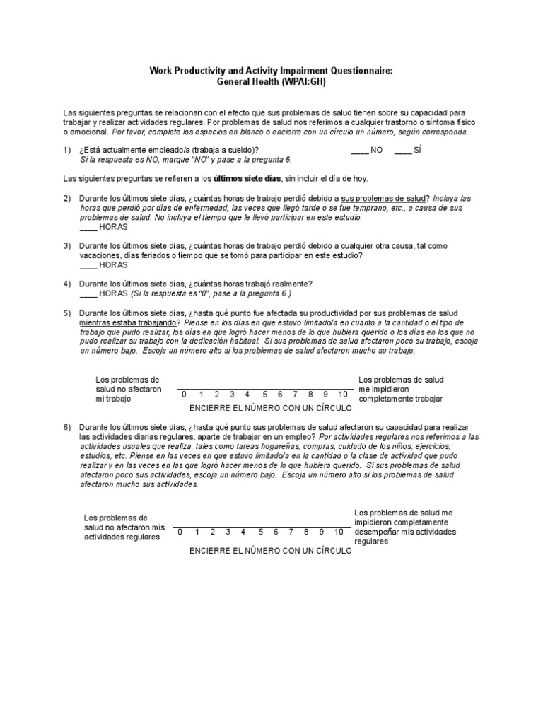 WPAI-GH Spanish-Mexico | PDF | Enfermedades y trastornos | Medicina CLINICA
