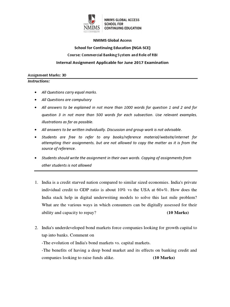 Internal Assignment Applicable For June 2017 Examination: Course ...