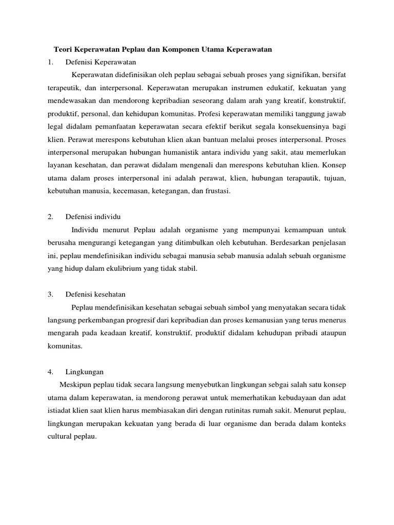 Teori Keperawatan Peplau Dan Komponen Utama Keperawatan