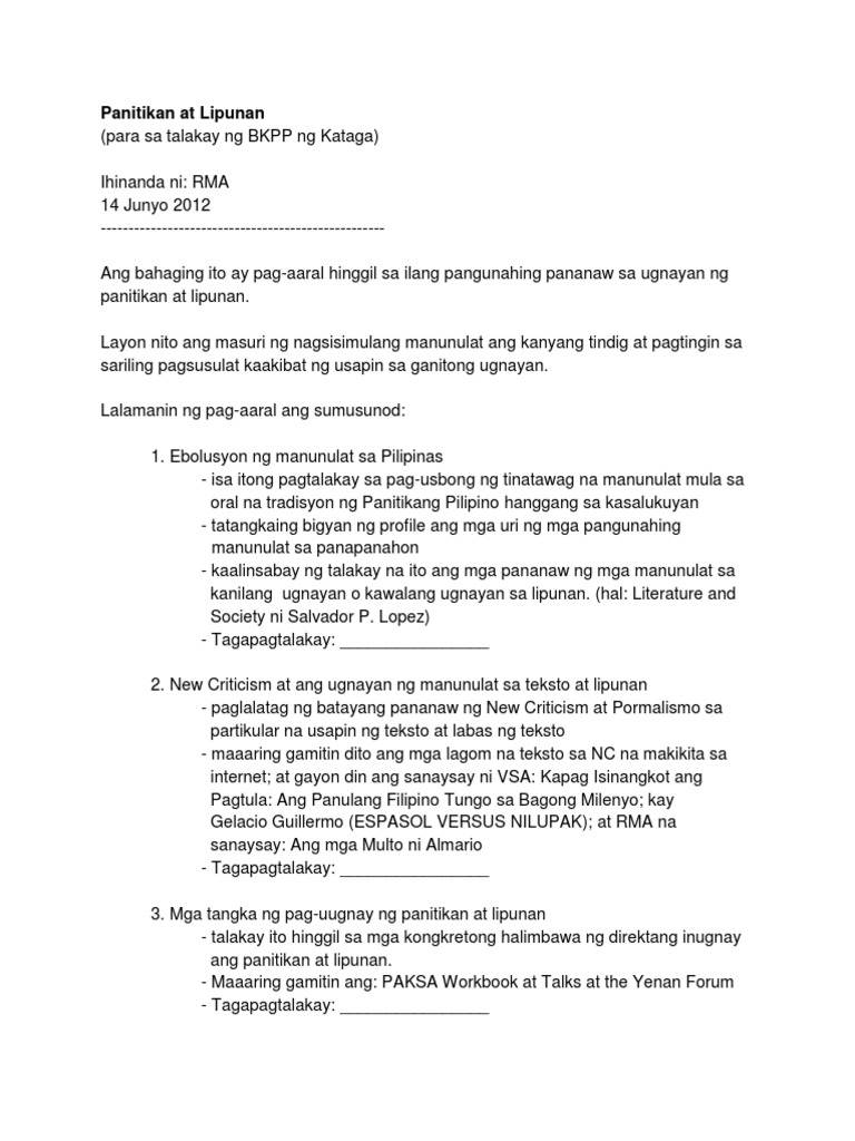 Panitikan at Lipunan