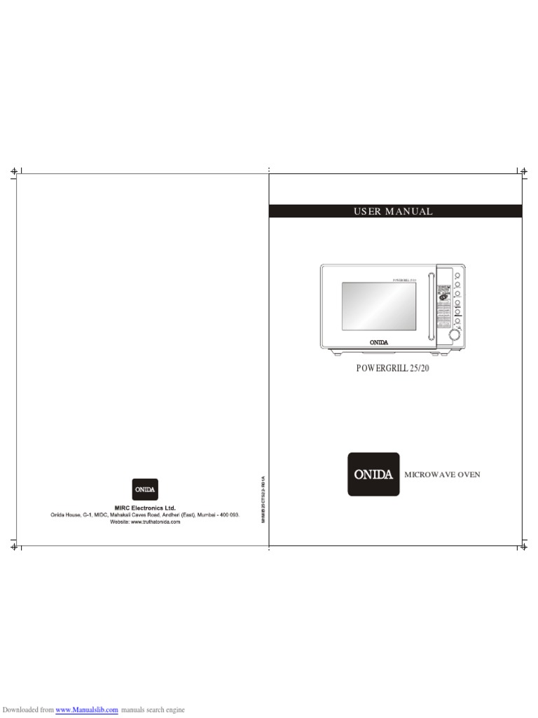 Onida Microwave Powergrill 25 PDF Ac Power Plugs And Sockets Oven