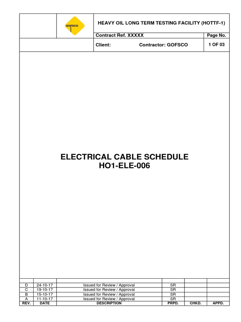 Ho1-Ele-006 - Electrical Cable Schedule | PDF | Equipment | Building ...