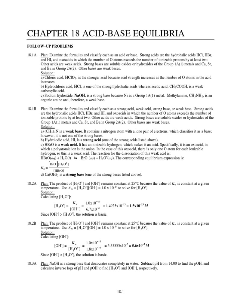 CH 18 Solutions Manual | PDF | Acid | Chemical Equilibrium