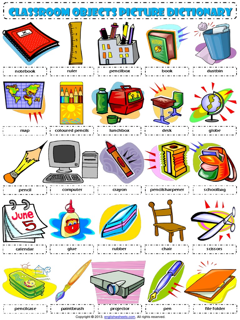 Classroom Objects Supplies 1 Pictionary Poster Worksheet | PDF