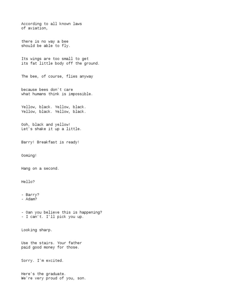 Bee Movie Script PDF Business