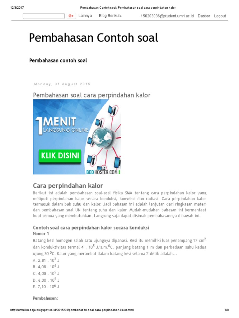 Pembahasan Contoh Soal Pembahasan Soal Cara Perpindahan Kalor