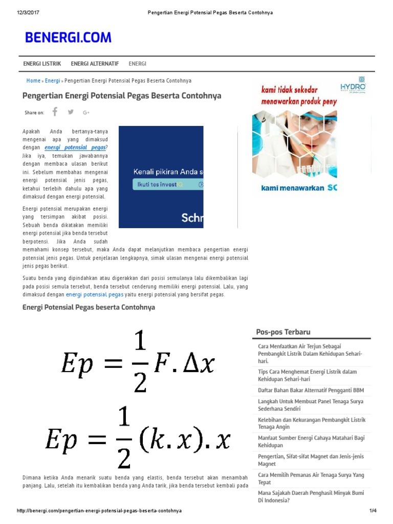 Contoh Soal Energi Potensial Pegas Dan Penyelesaiannya