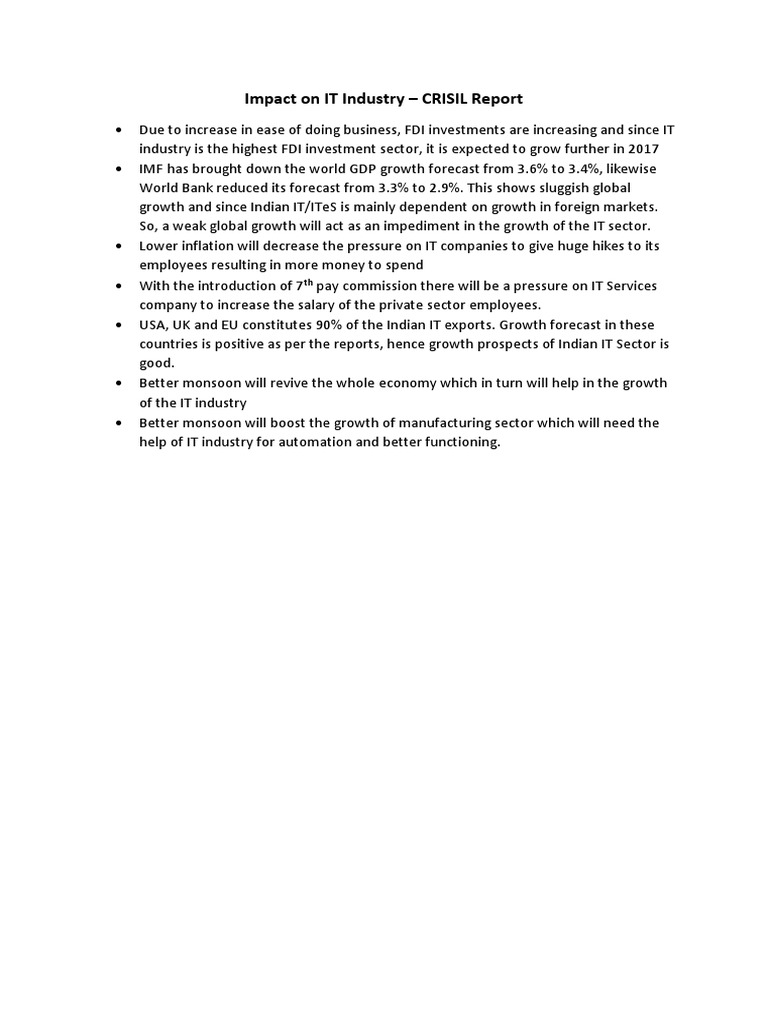Impact On IT Industry CRISIL Report PDF