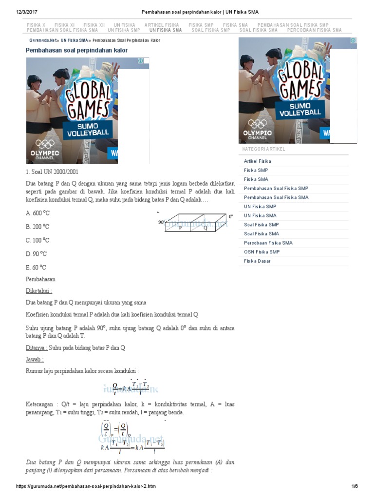 Pembahasan Soal Perpindahan Kalor Un Fisika Sma